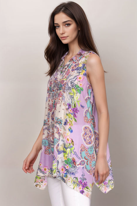 Johnny Was Ahmanita Silk Floral Tunic Top C20824