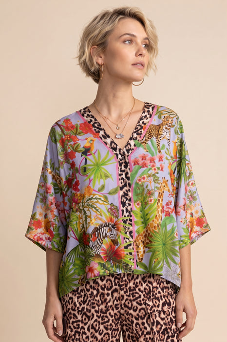 Johnny Was Akoni Floral Animal Print Silk Shirt C19925-6