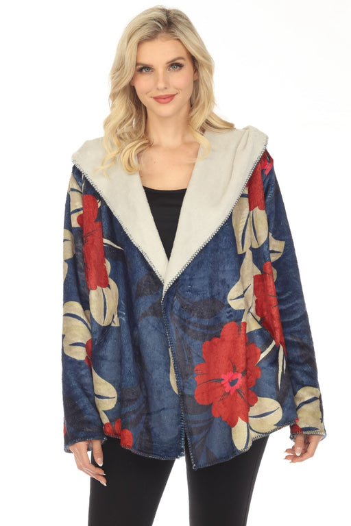 Johnny Was Style R49023 Alder Sherpa Floral Open Front Hooded Jacket Boho Chic