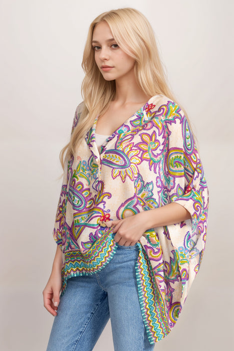 Johnny Was Aletika Paisley Print Silk Poncho C24925A3