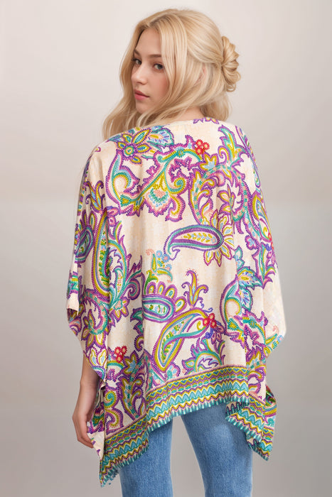 Johnny Was Aletika Paisley Print Silk Poncho C24925A3