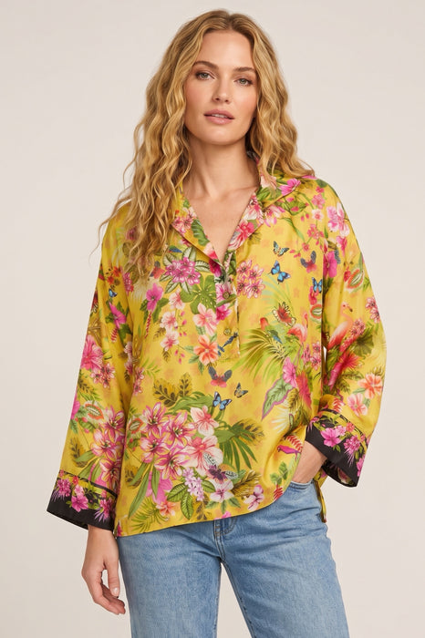 Johnny Was Yellow Koa Floral Silk Blouse C19825-6