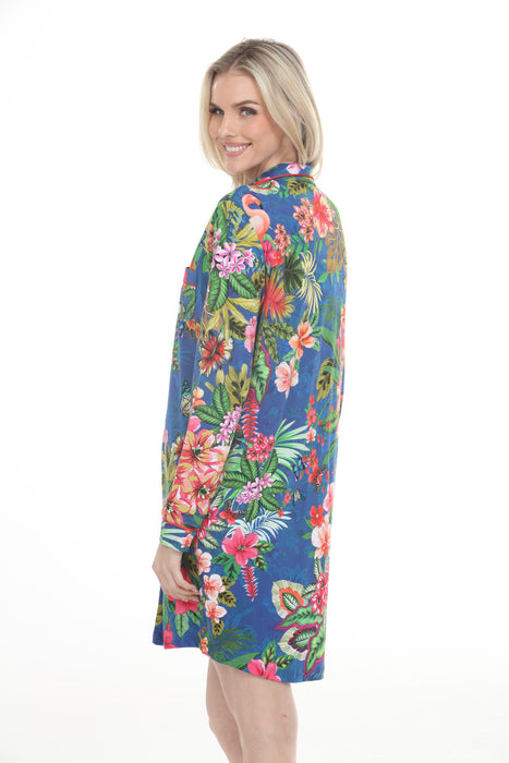 Johnny Was Blue Amorina Neena Long Sleeve Sleep Shirt MS8522-A