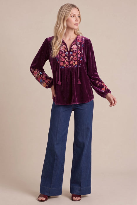 Johnny Was Anaya Front Tie Curved Hem Prairie Blouse J16225-9