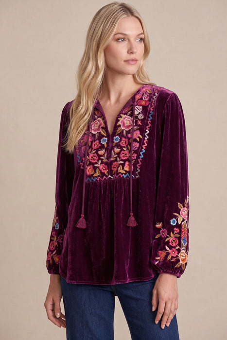 Johnny Was Anaya Front Tie Curved Hem Prairie Blouse J16225-9