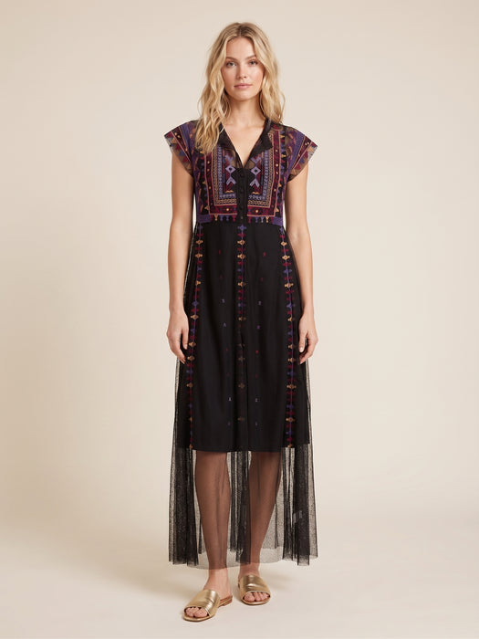 Johnny Was Apolonia Mesh Black Cap Sleeve Dress C37025-O