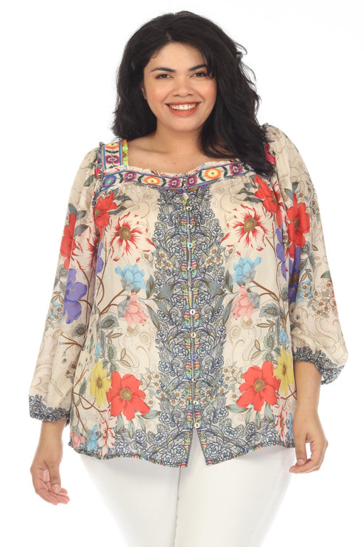 Johnny Was Style C10123 Archibal Luciana Silk Floral Blouse Plus Size