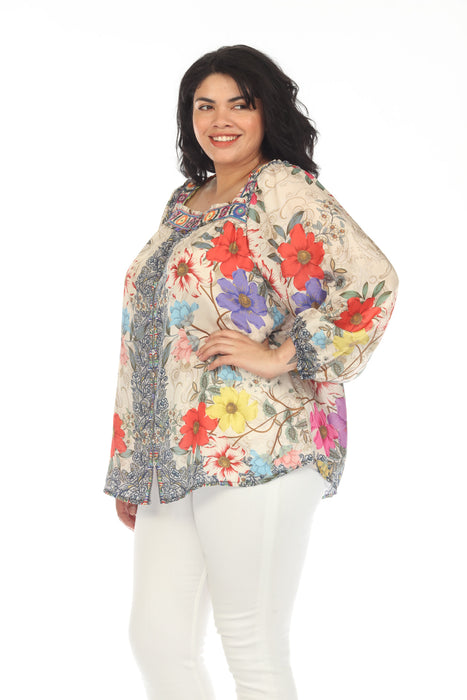 Johnny Was Archibal Luciana Silk Floral Blouse Plus Size C10123