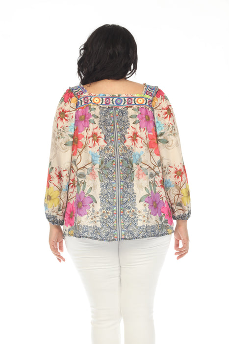 Johnny Was Archibal Luciana Silk Floral Blouse Plus Size C10123