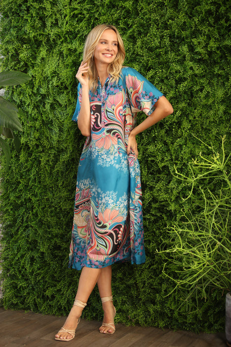 Johnny Was Aris Volante Silk Short Sleeve Midi Dress C37625-2