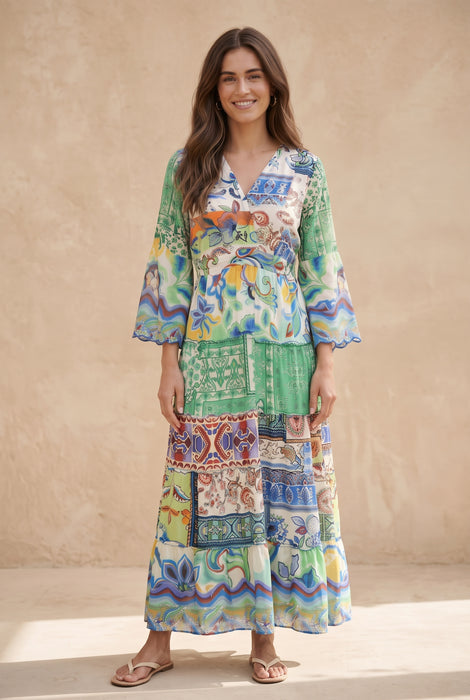 Johnny Was Armeria Patchwork Dibble Tiered Maxi Dress C31526-3