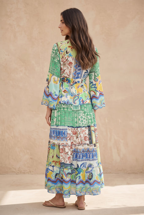 Johnny Was Armeria Patchwork Dibble Tiered Maxi Dress C31526-3
