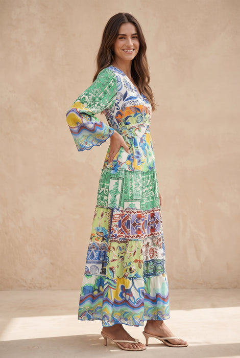 Johnny Was Armeria Patchwork Dibble Tiered Maxi Dress C31526-3