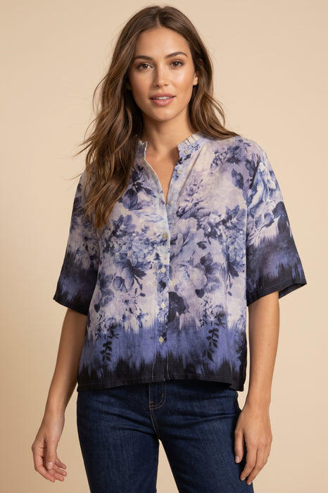 Johnny Was Azurra Button Front Ruffle Neck Shirt W12525-6
