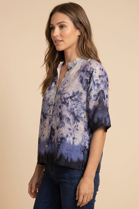 Johnny Was Azurra Button Front Ruffle Neck Shirt W12525-6