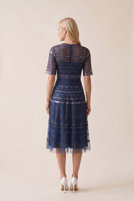 Johnny Was Navy Bead Fest Mesh Dress R35924