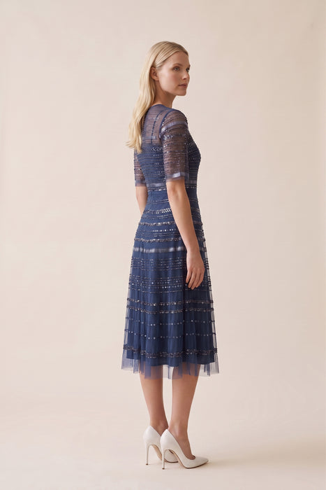 Johnny Was Navy Bead Fest Mesh Dress R35924