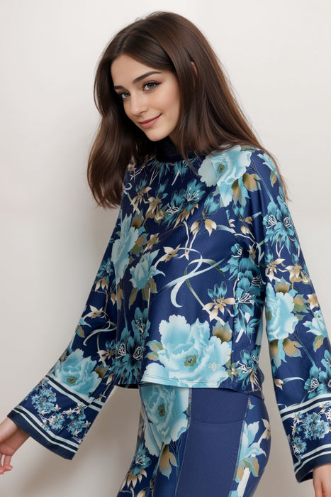 Johnny Was Blue Bee Active Kimono Sleeve Swing Tee A2824-7