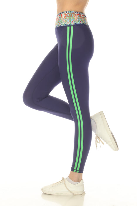 Johnny Was Bee Active Navy High Waist Striped Legging A3023-E