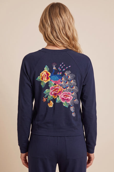 Johnny Was Blue Bee Active Long Sleeve Crew Pullover A9424-9