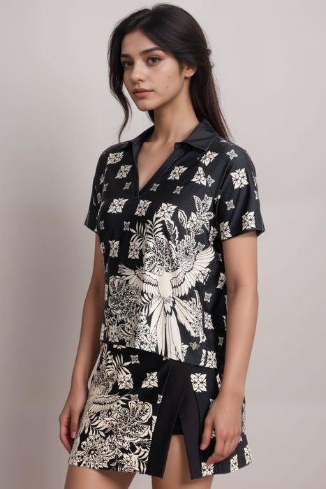 Johnny Was Black Bee Active Myna Boxy Polo Tee A0125-1