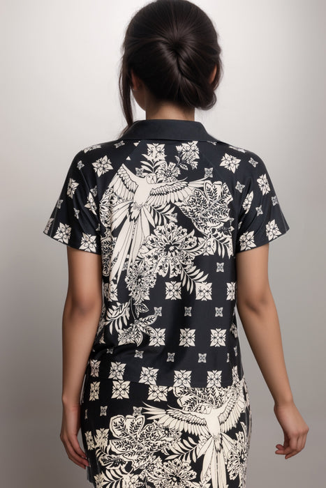 Johnny Was Black Bee Active Myna Boxy Polo Tee A0125-1