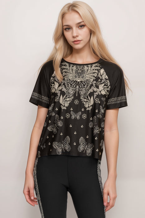 Johnny Was Style A3624-8 Black Bee Active Raglan Boxy Crop Top