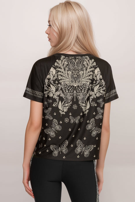 Johnny Was Black Bee Active Raglan Boxy Crop Top A3624-8