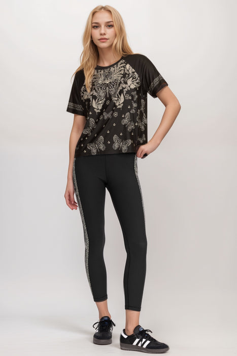 Johnny Was Black Bee Active Raglan Boxy Crop Top A3624-8