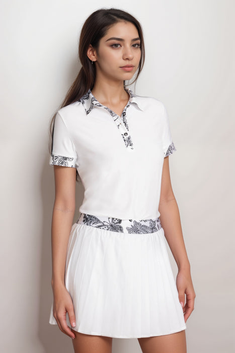 Johnny Was White Bee Active Short Sleeve Polo Tee A2725-4