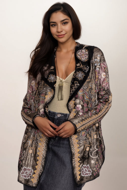 Johnny Was Biya Style B57624B9X Black Metallic Agatha Metallic Short Hoodie Plus Size