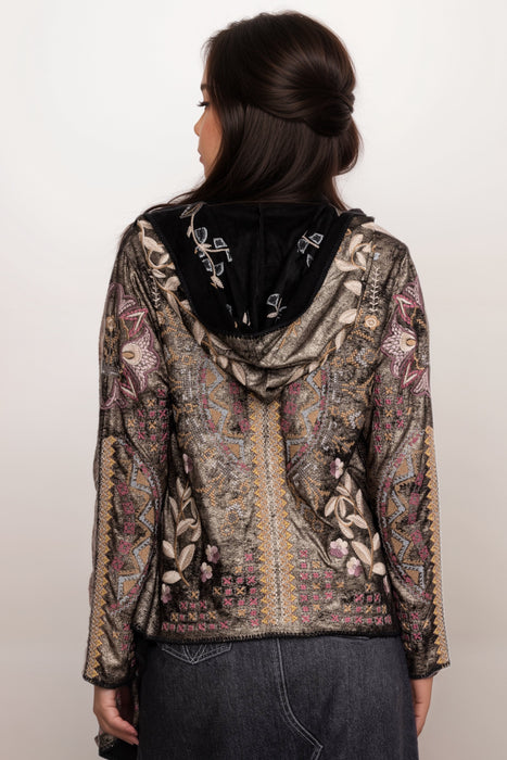 Johnny Was Biya Black Agatha Metallic Short Hoodie B57624B9X Plus Size