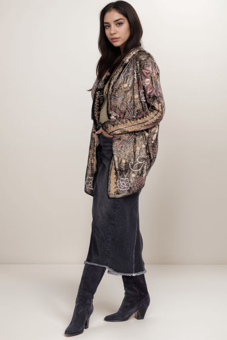 Johnny Was Biya Black Agatha Metallic Short Hoodie B57624B9X Plus Size