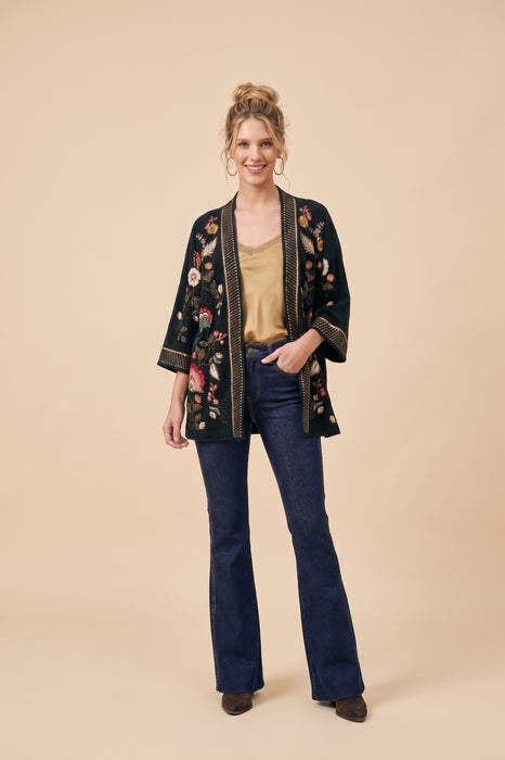 Johnny Was Biya Black Lowri Floral 3/4 Sleeve Short Kimono C56325-O