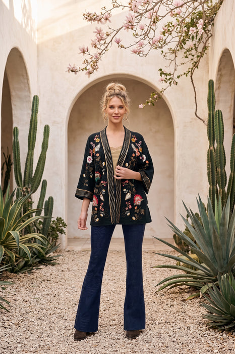 Johnny Was Biya Black Lowri Floral 3/4 Sleeve Short Kimono C56325-O