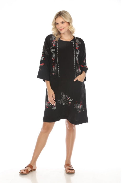 Johnny Was Biya Style B39024 Black Luciana Embroidered Shift Dress Boho Chic