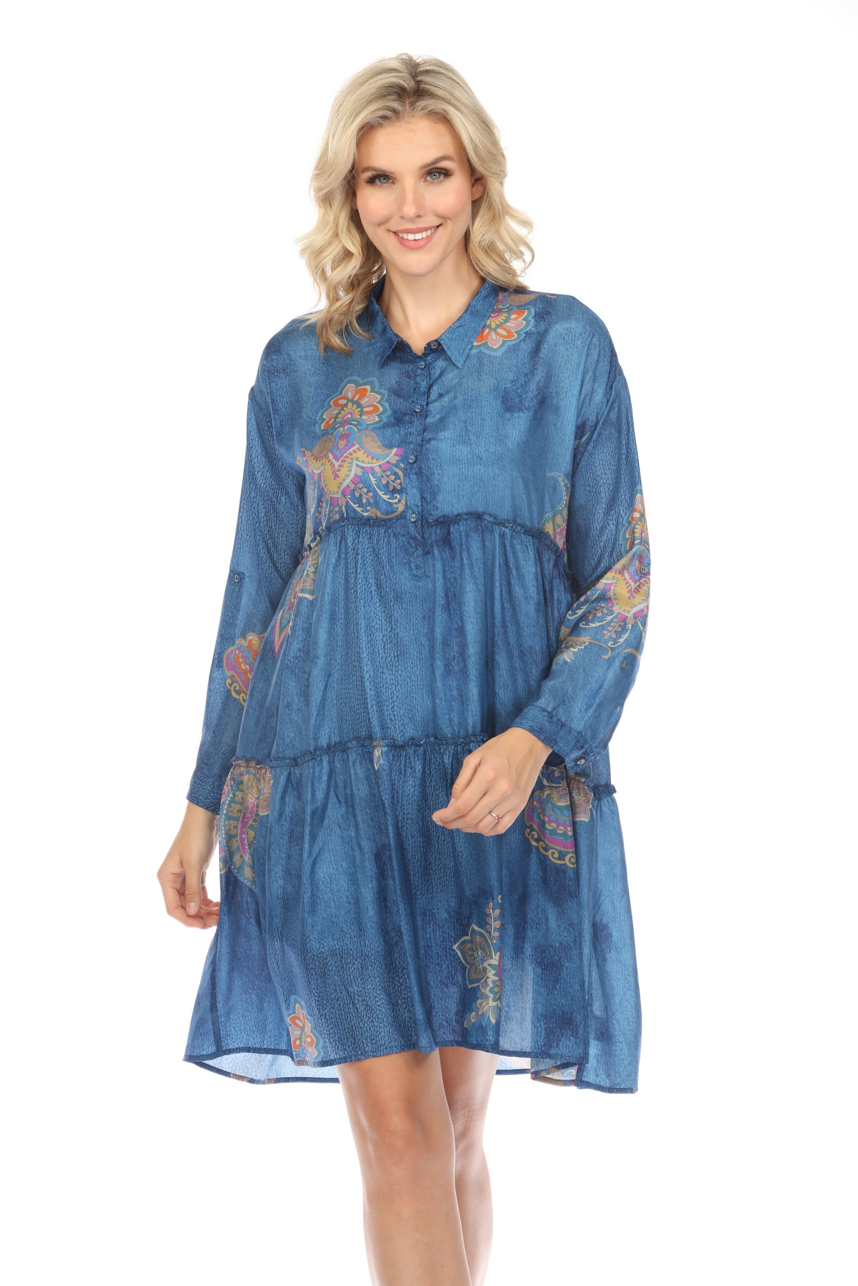Johnny Was - Darcey Henley Tiered Shirt Dress With Slip