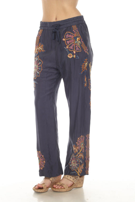 Johnny Was Biya Style B64622 Blue Serenity Embroidered Drawstring Pull On Pants Boho Chic