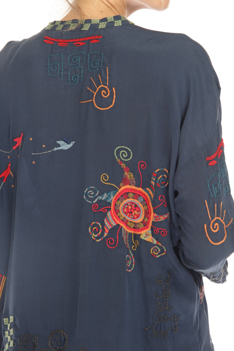 Johnny Was Biya Cartagena Silk Embroidered Blouse Boho Chic B19222