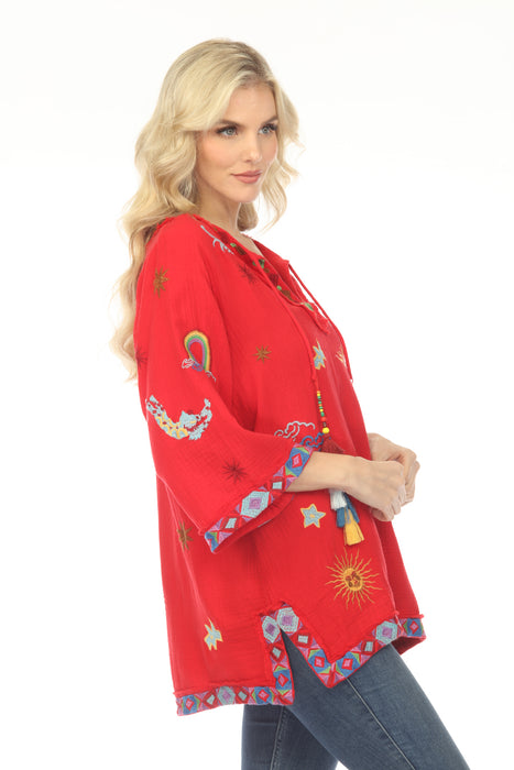 Johnny Was Biya Red Catalya Tunic Top B25625-5