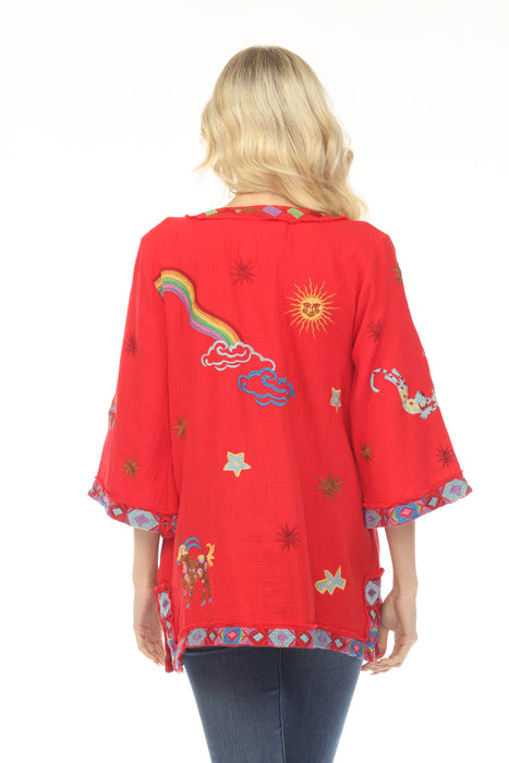 Johnny Was Biya Red Catalya Tunic Top B25625-5