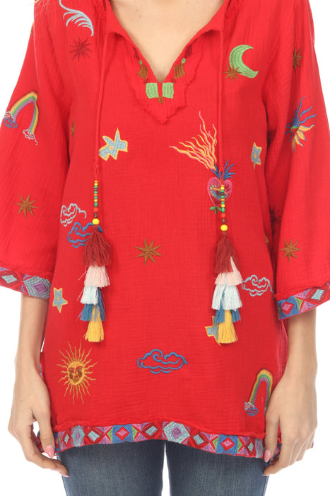 Johnny Was Biya Red Catalya Tunic Top B25625-5