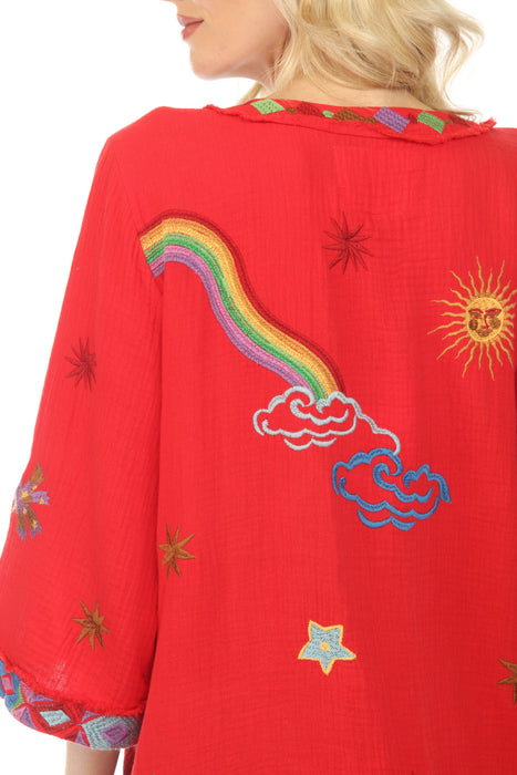 Johnny Was Biya Red Catalya Tunic Top B25625-5