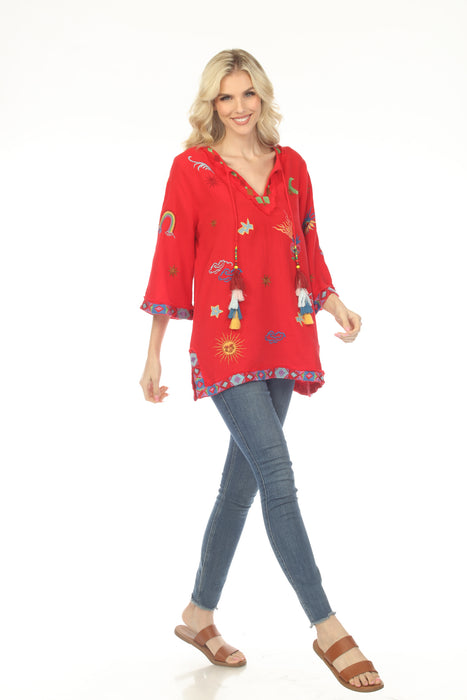 Johnny Was Biya Red Catalya Tunic Top B25625-5