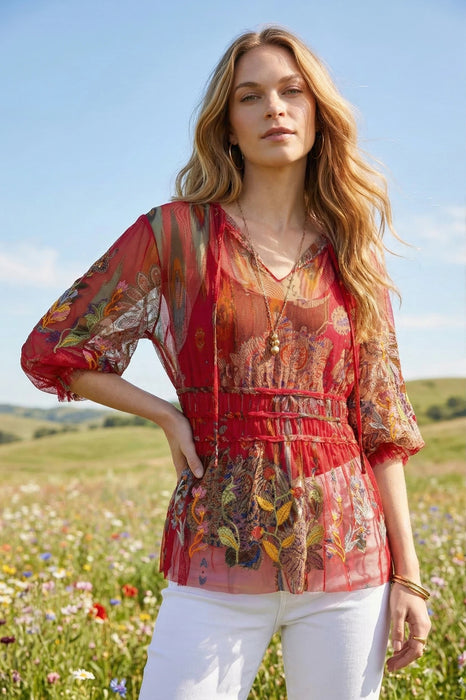 Johnny Was Biya Feather Lark Mesh Blouse B13624