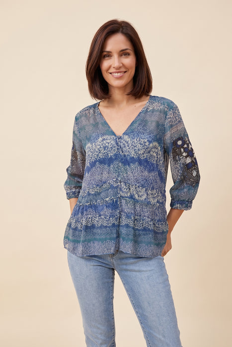 Johnny Was Biya Francis Mazzy Ruched Blouse B15825-RK