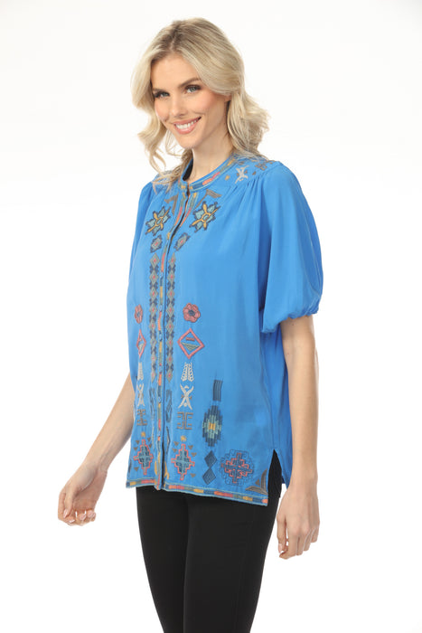 Johnny Was Biya Blue Jacinta Silk Shirt B17325-2