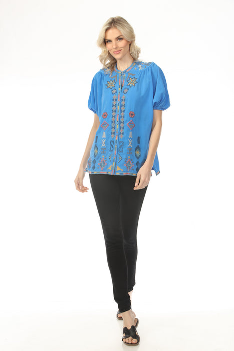 Johnny Was Biya Blue Jacinta Silk Shirt B17325-2