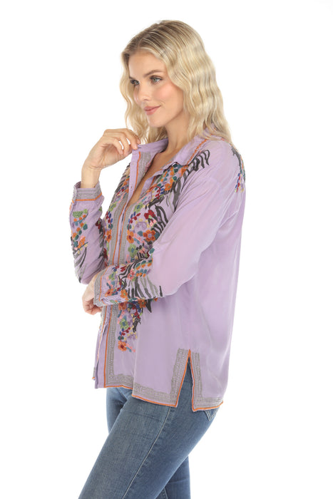 Johnny Was Biya The Audrey Oversized Silk Embroidered Blouse B16724-E