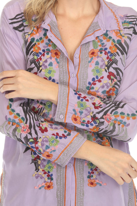 Johnny Was Biya The Audrey Oversized Silk Embroidered Blouse B16724-E